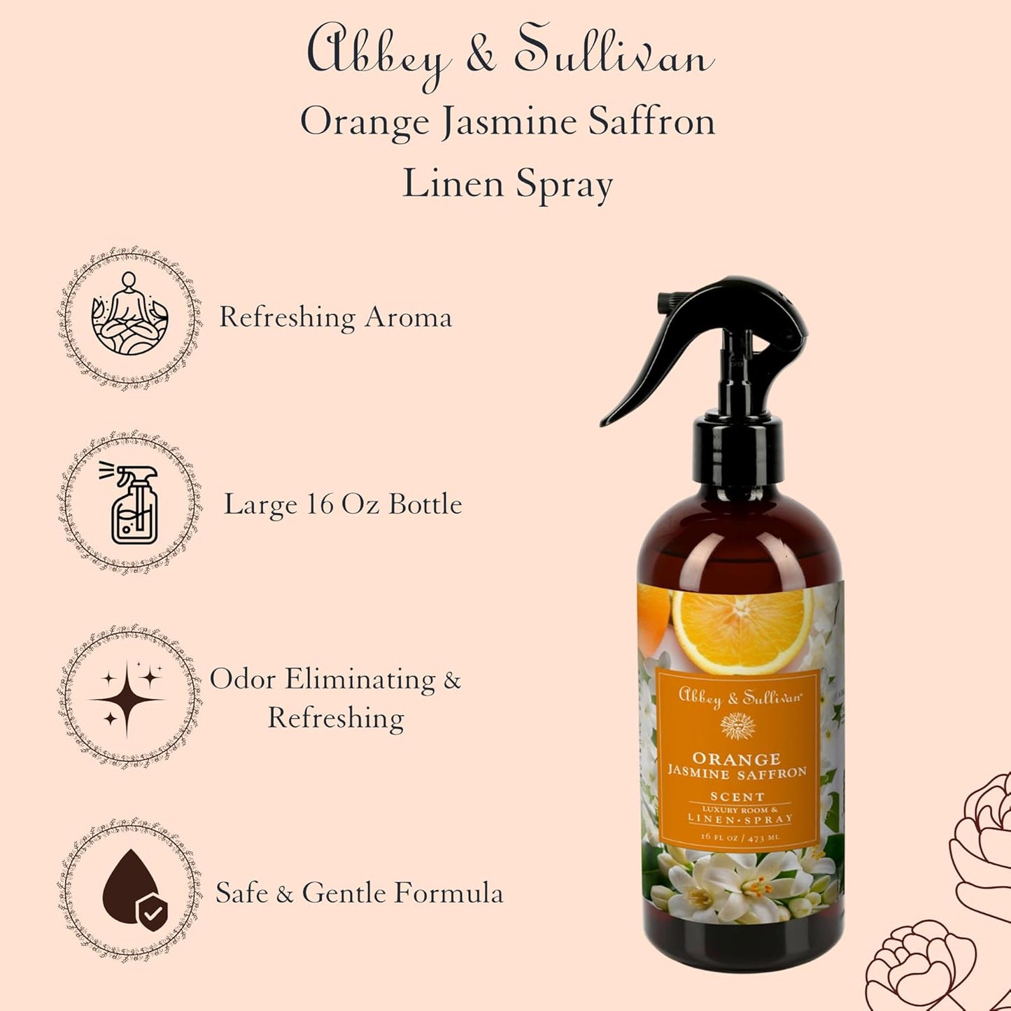 Abbey & Sullivan Linen Spray, Orange Jasmine Saffron, 16 oz.