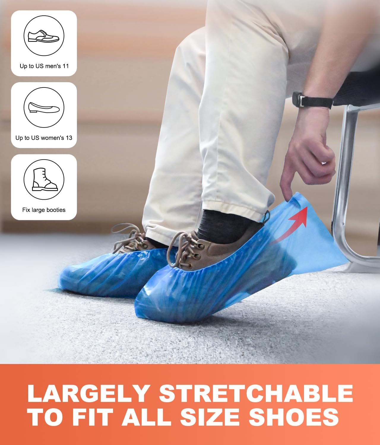 Shoe Covers Disposable – 100 Pack (50 Pairs), Roll-Pack CPE Boot Covers, Waterproof, Stretchable, Fits Up to Men’s 10 / Women’s 12, Ideal for Indoor & Outdoor Use, Easy Storage – Blue