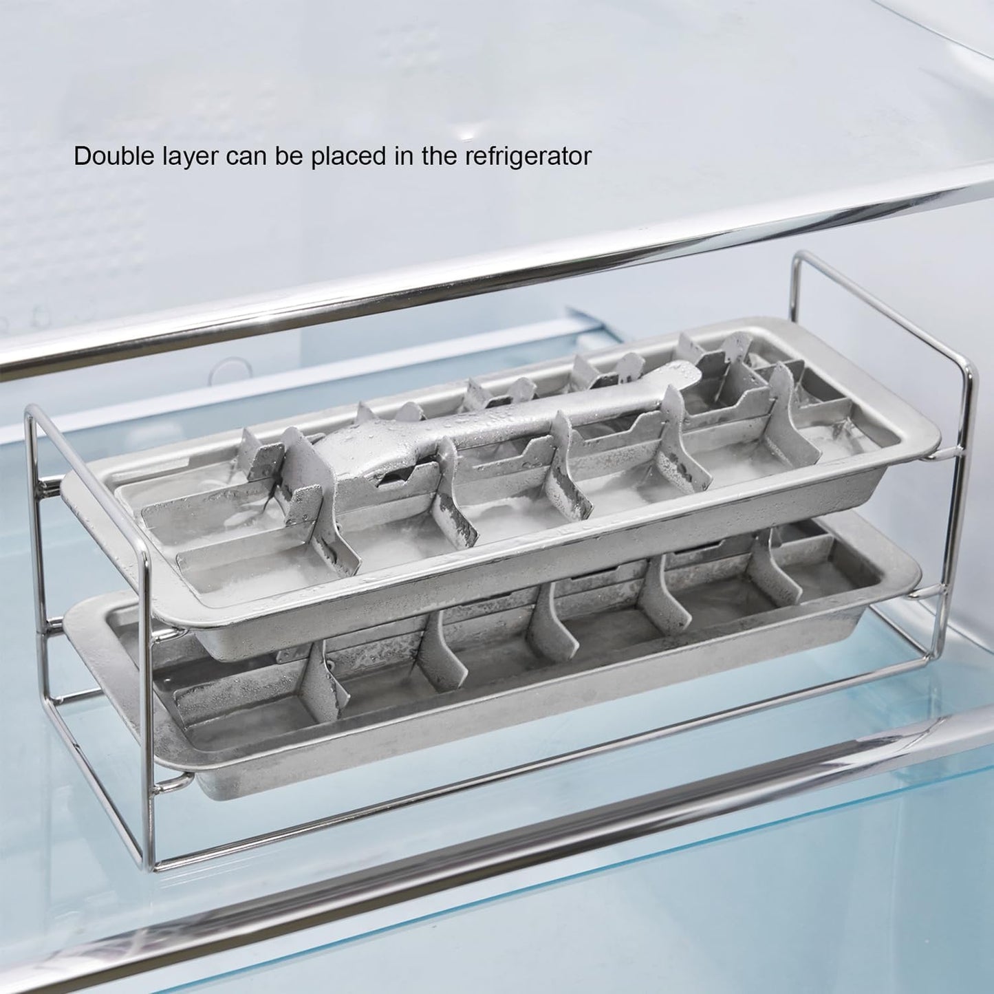 Stainless Steel Ice Cube Tray 2 Pack, 36 Large Cube Slots. Plastic Free Eco Friendly Freezer Mold W/Easy Release Lever. Stackable Retro Inspired Old Fashioned Vintage Ice-Making