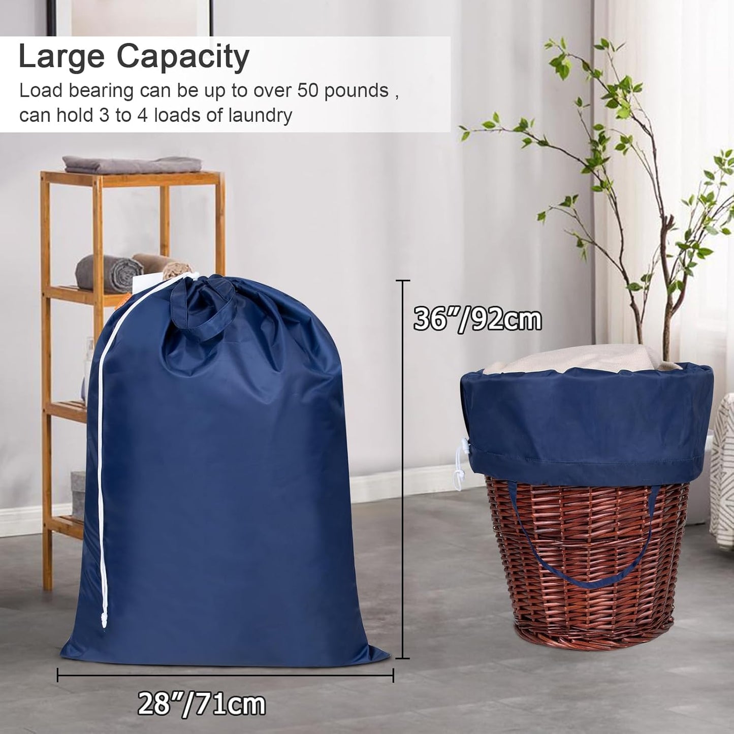 Polecasa Heavy Duty Large Laundry Bag with 130gsm Tear Resistant Fabric and Handles, Easy to Carry Durable Dirty Clothes Drawstring Bag, Perfect for College Dorm, Travel, 28”x36”, Navy
