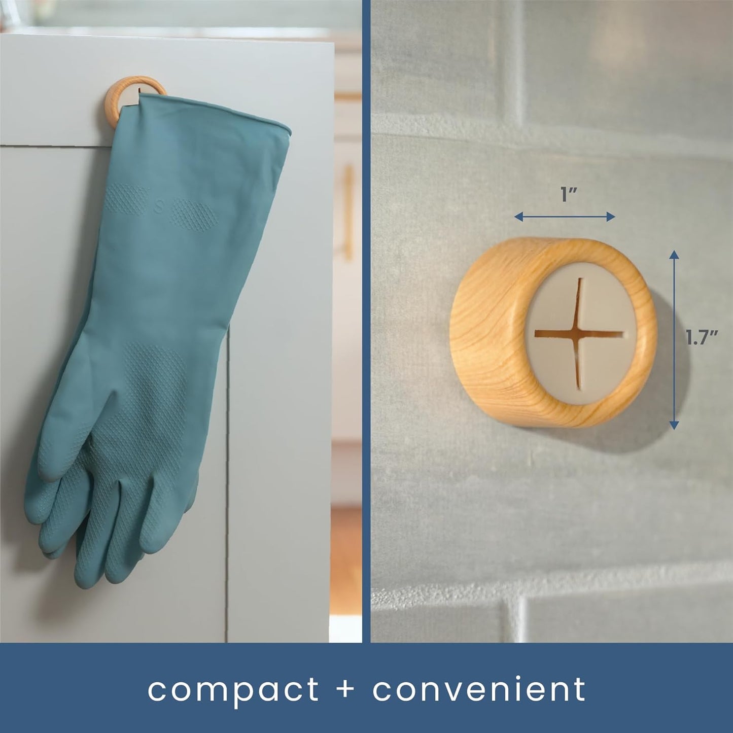 S&T INC. Round Adhesive Push Towel Hooks for Kitchen, Hand and Dish Towels, Plastic, Bamboo, 4 Pack