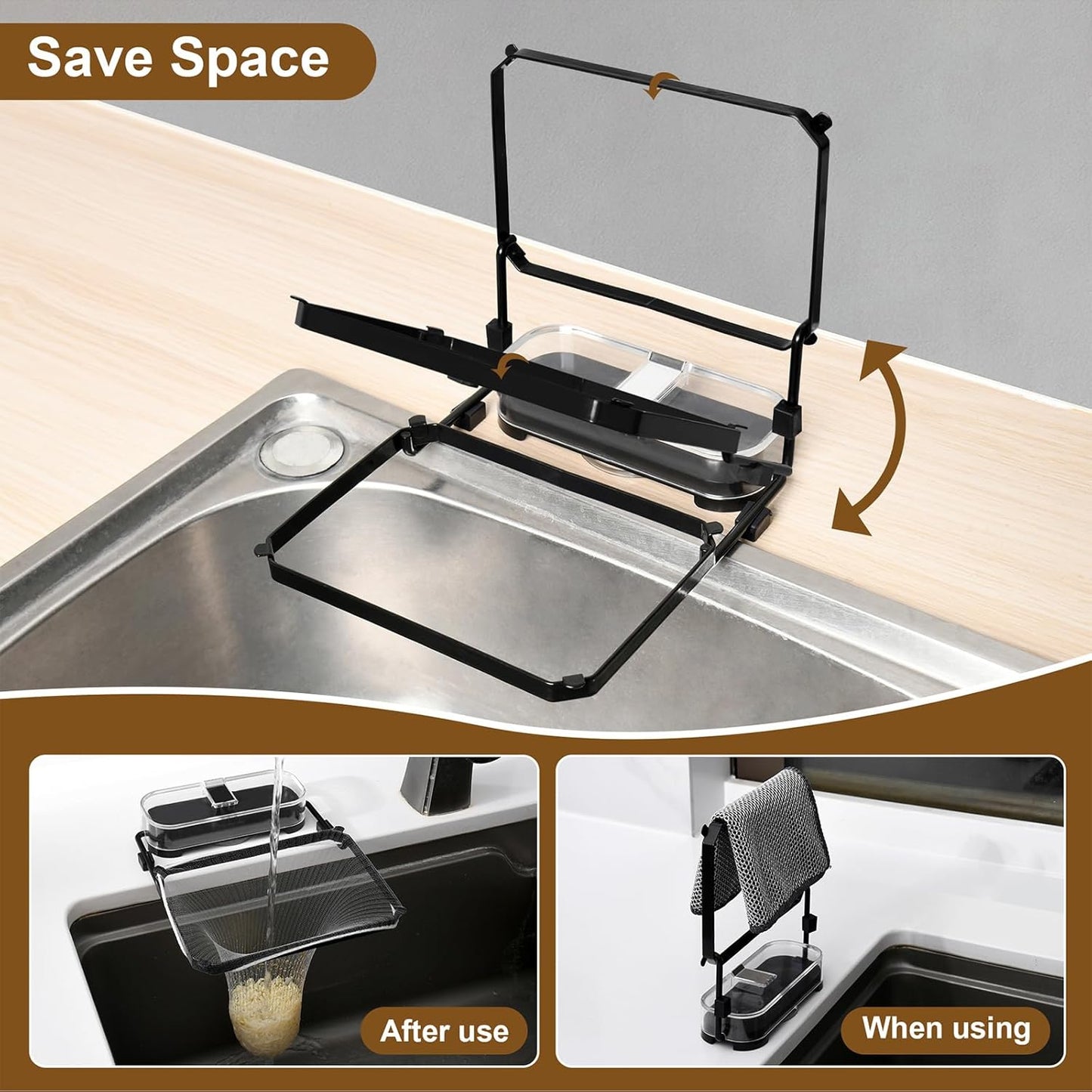 Kitchen Sink Drain Strainer Basket Holder - 50 Mesh Net Bags for Food Scraps, Kitchen Sink Food Catcher & Garbage Disposal Strainer (black)