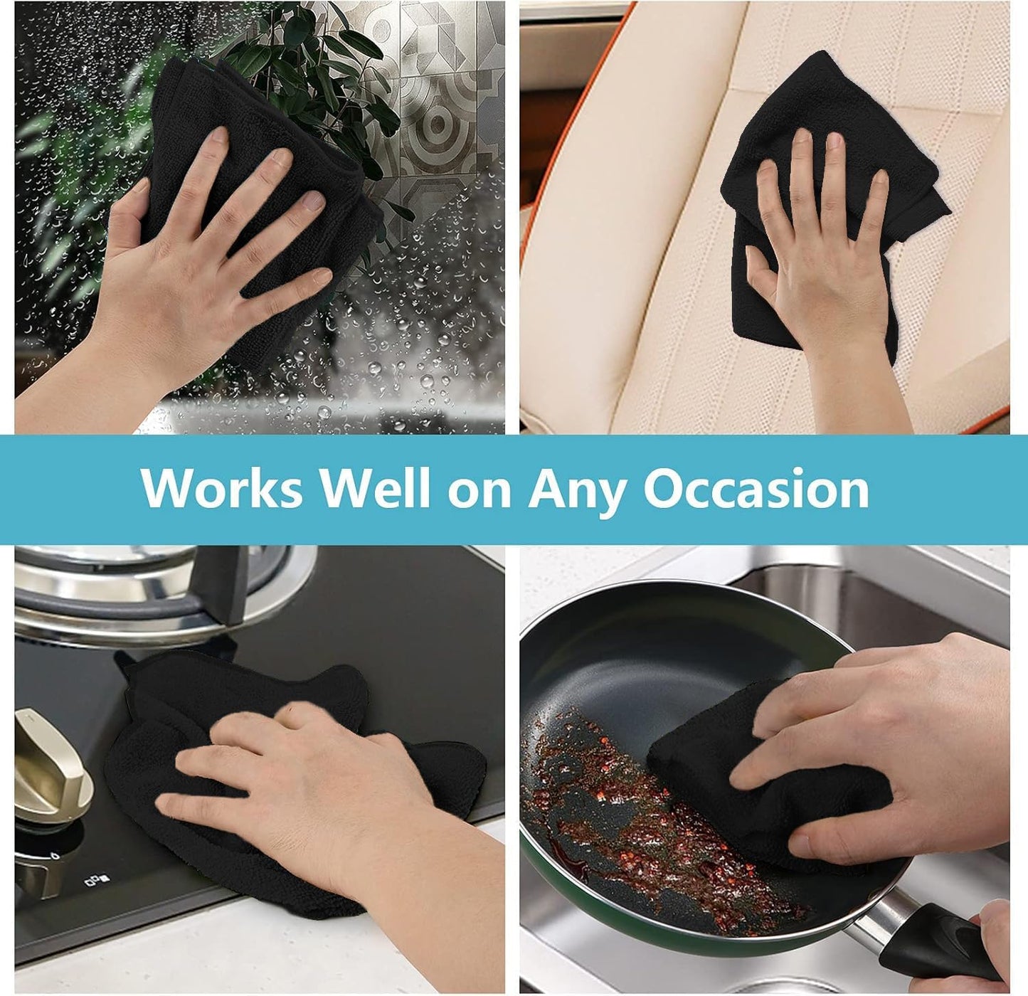 HOMEXCEL Black Microfiber Cleaning Cloth, 50 Pack Cleaning Towels for Kitchen, Lint Free, Scratch-Free, Highly Absorbent, and Reusable Cleaning Rags for House, Window and Glass, Cars, 11.5 X11.5 inch