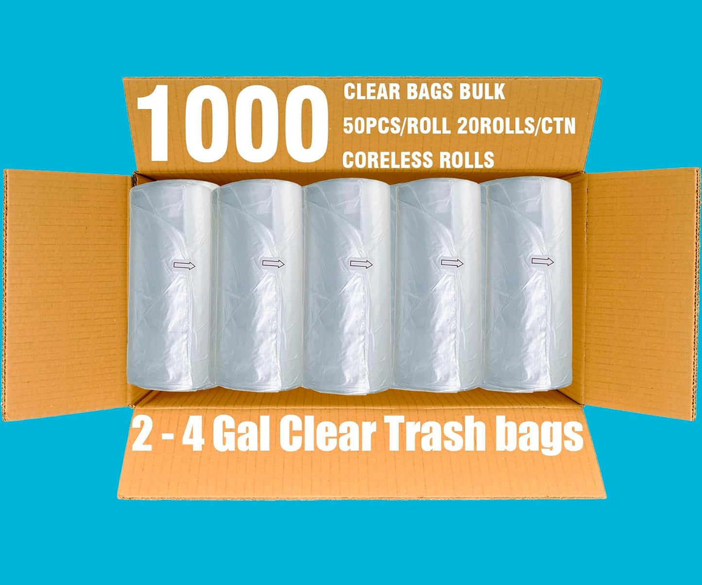 2-4 Gallon Trash Bags, 1000 Count Bulk Value Pack, Clear Plastic Recycling Bags, Small Multi-purpose Garbage Bags for Business Home Bathroom Kitchen Commercial and Industrial