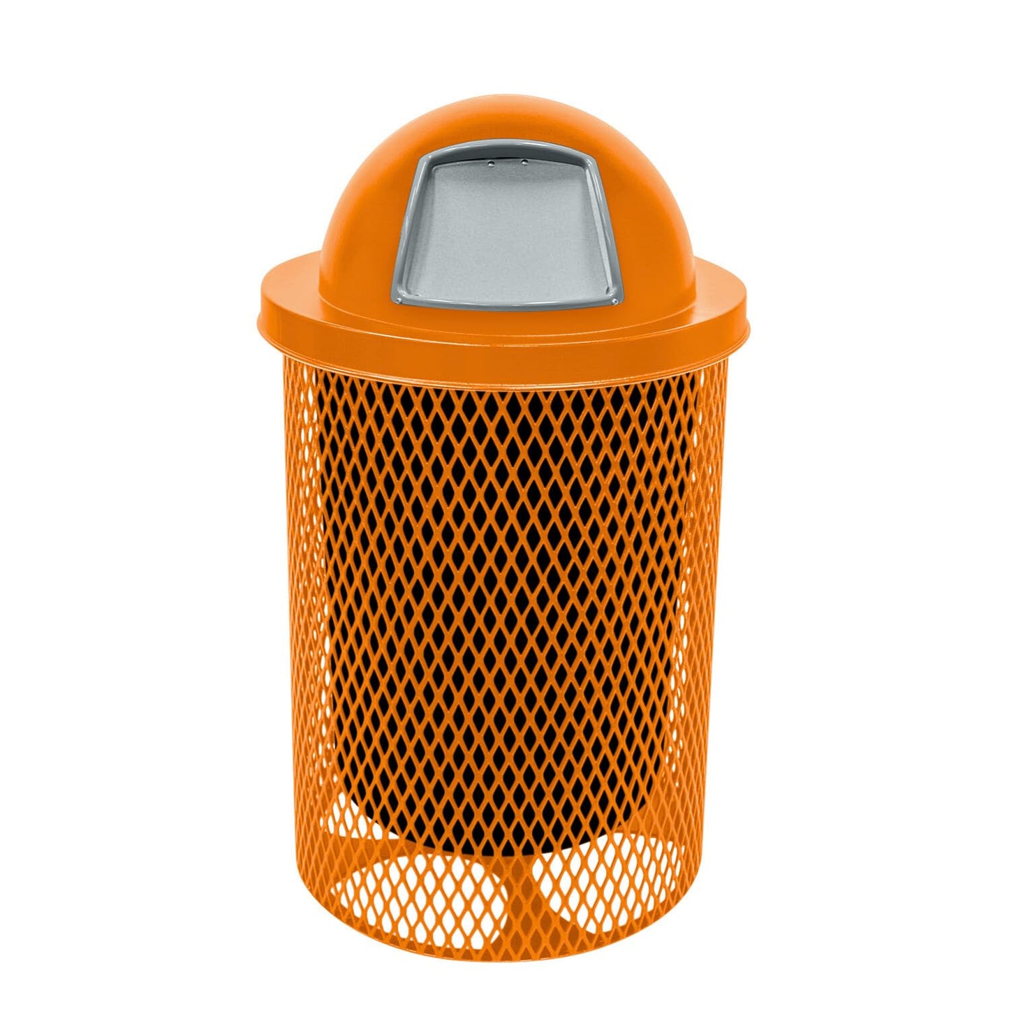 COATEDOUTDOORFURNITURE RDT-ORG Heavy Duty 32 Gallon Round Trash Receptacle, Liner Included, Orange with Orange Steel Dome Top, Made in America
