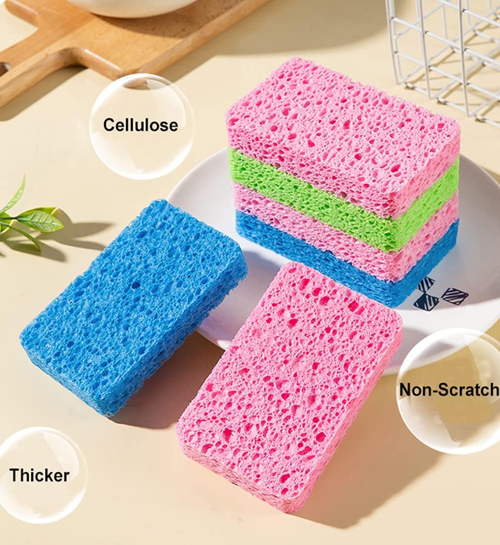 METUUTER 24-Count Cleaning Scrub Sponge- Compressed Cellulose Sponges Non-Scratch Natural Sponge for Kitchen Bathroom Cars, Funny Cut-Outs DIY for Kids