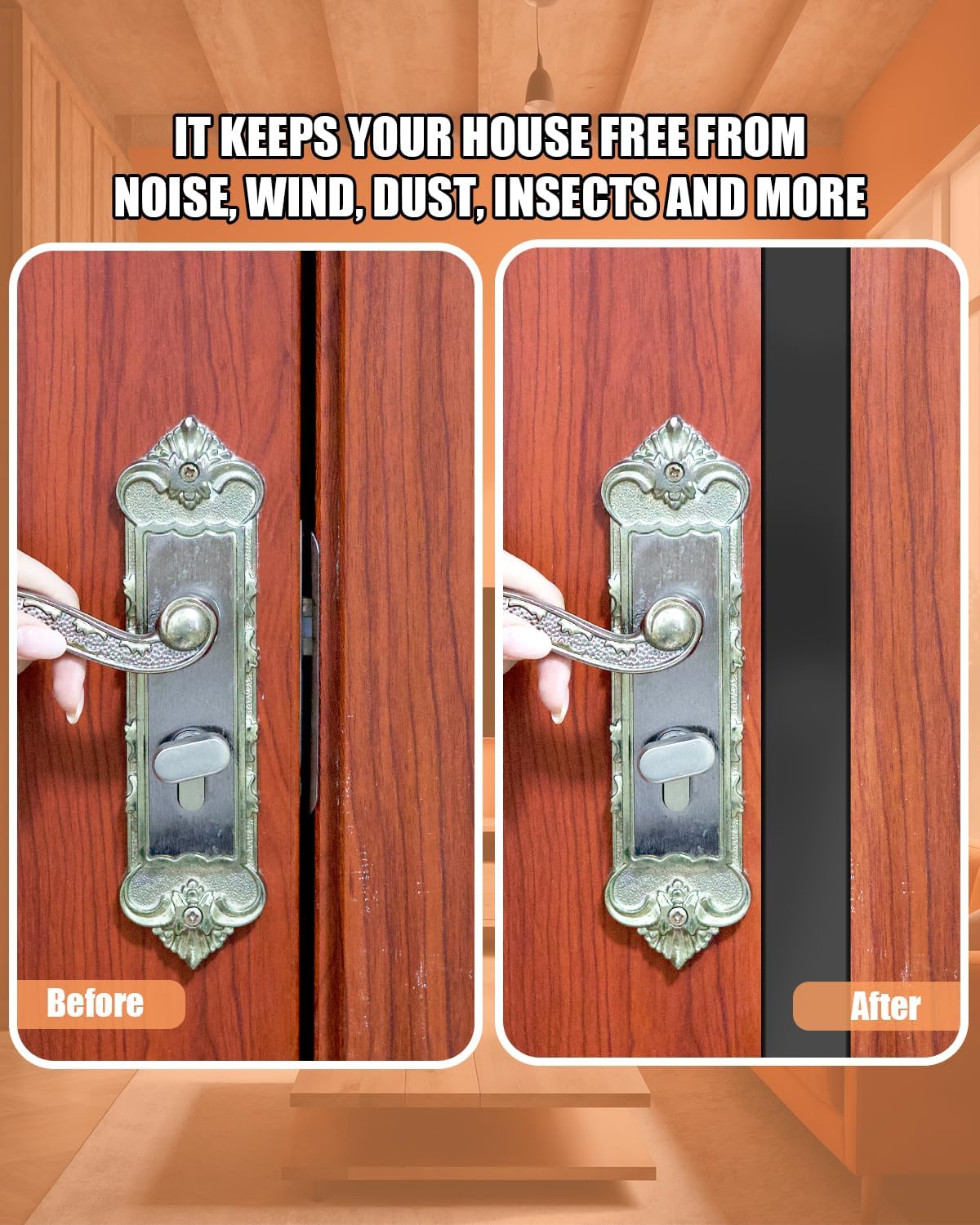 Orghtin T-Shaped Silicone Seal Strip, Black Door Sealer Weather Stripping Door Seal Strip, 10Ft Door Draft Stopper for Side of Door