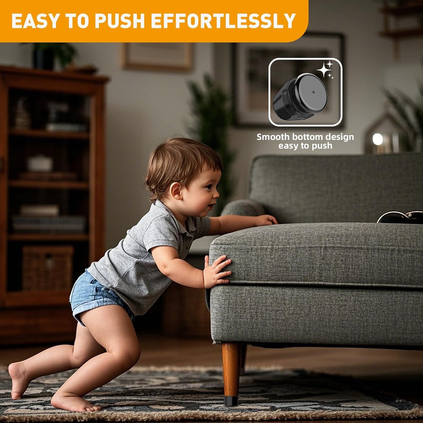 Furniture Sliders,24 PCS Chair Leg Sliders for Carpet, Furniture Movers Sliders, Carpet Chairs Furniture Glides, Floor Protectors, Carpet Moving Sliders Easily Move.(Black, Round Fit:0.9-1.15")