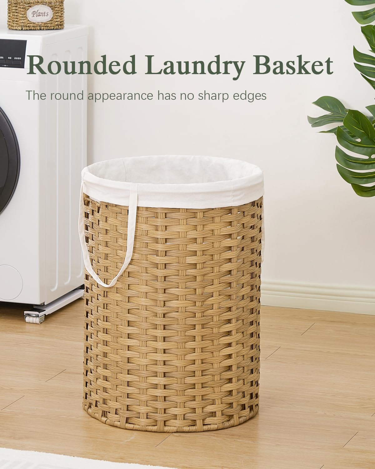 Laundry Basket Round Rattan Laundry Hamper 29.1 Gal (110 L) Handwoven Large Wicker Basket with Handles, Wicker Hamper with Removable Bags and 2 Mesh Bags for Bathroom Living Room Natural