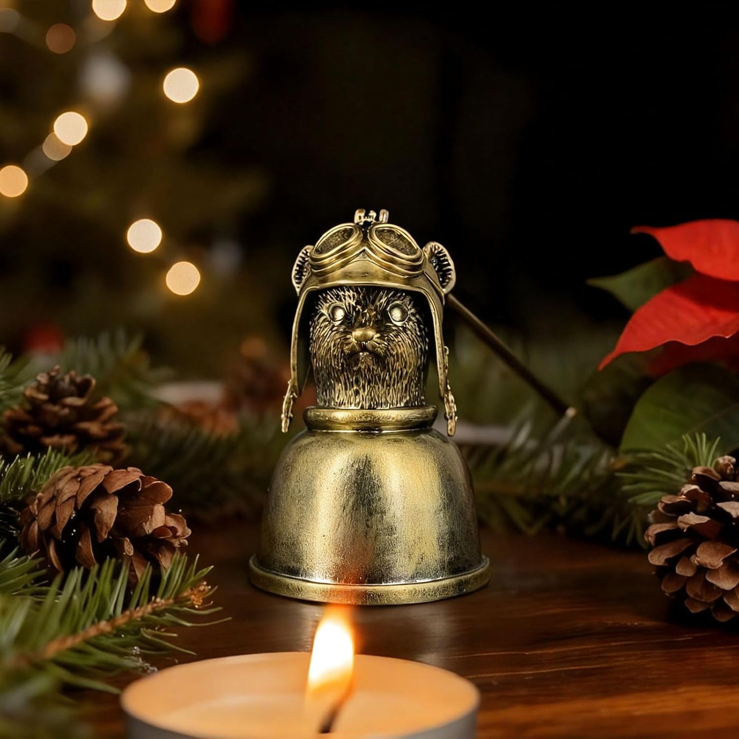 Aviator Mouse Candle Snuffer - Vintage Gunmetal Pilot Rodent with Helmet, Extinguisher Tool for Candle Lovers (8cm x 19cm)