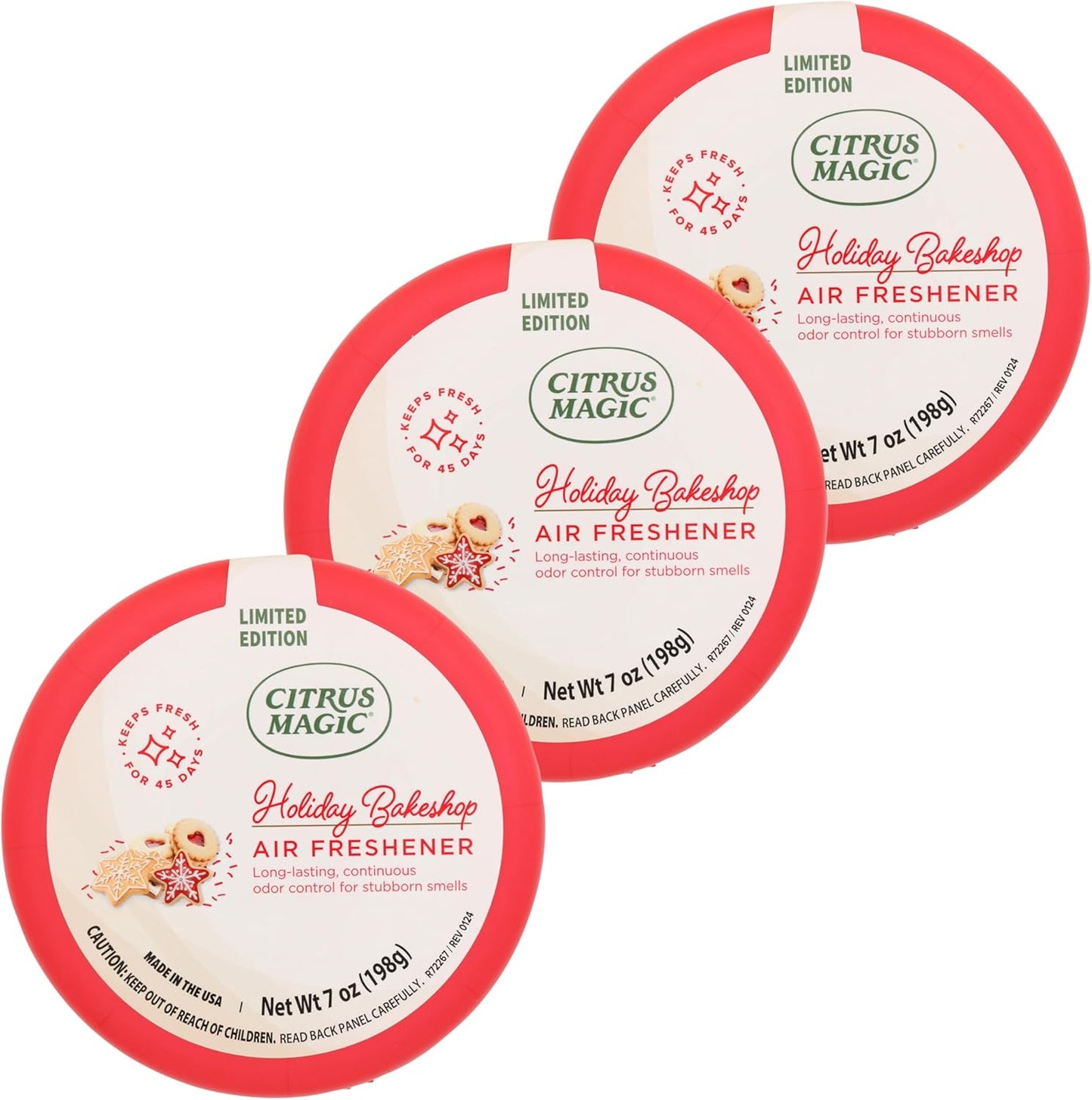 Citrus Magic Holiday Odor Absorbing Solid Air Freshener, Holiday Bakeshop, 7-Ounce, Pack of 3