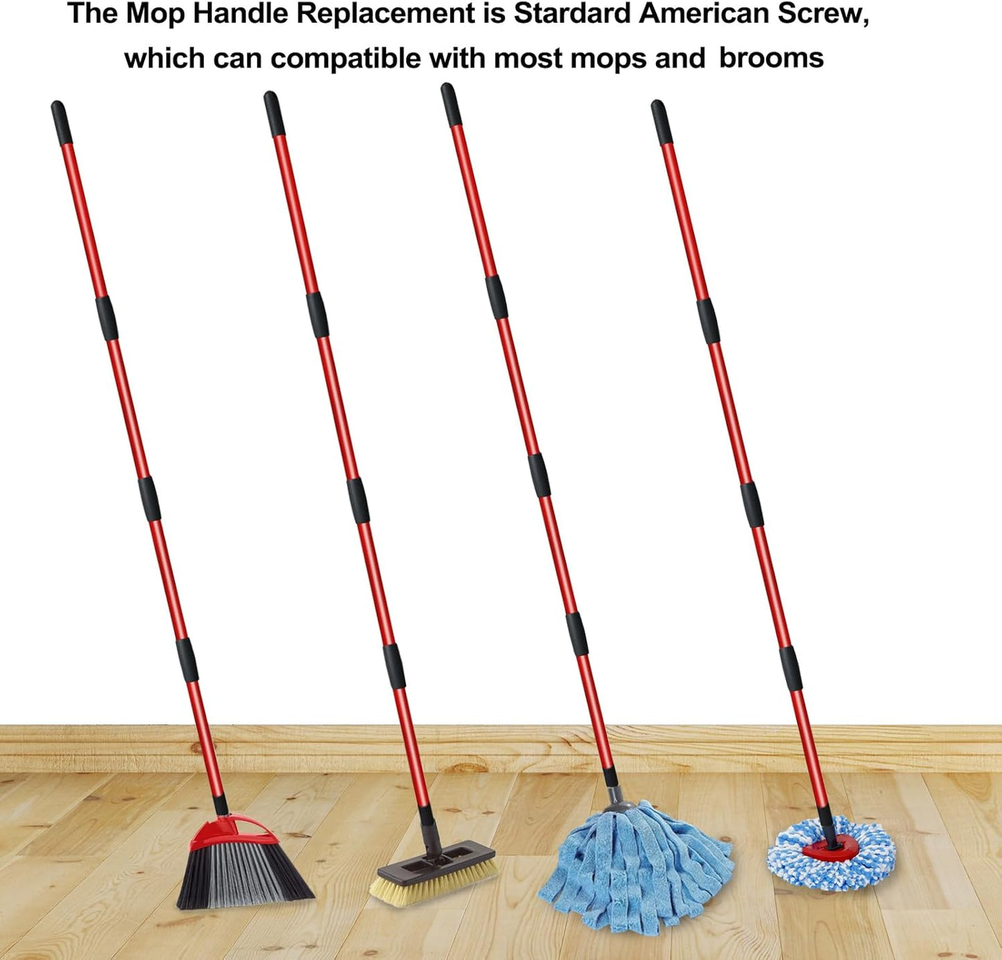 O-Cedar Spin Mop Replacement Handle - 4 Section Compatible With Mop Refills & Brooms, 30" - 58" American Threaded Joint End