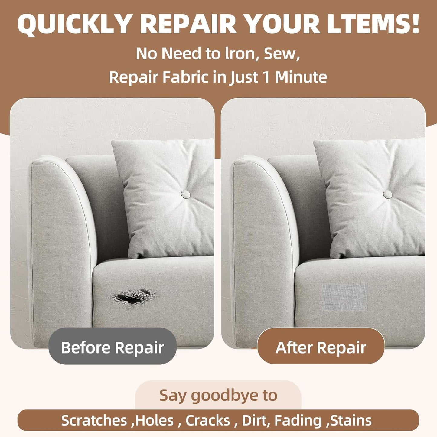 Fabric Repair Patch, Fabric Large Repair Tape, Self-Adhesive Patches for Furniture, Sofa, Car Interior, Shoes, Hand Bag, Clothing (White, 3.5X79 Inch)