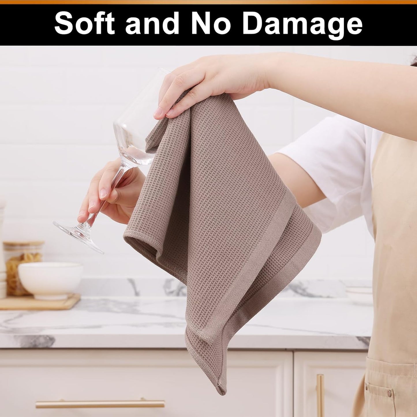 Homaxy 100% Cotton Waffle Weave Kitchen Towels - 4 Pack Soft and Absorbent Dish Towels - 16 x 26 Inches Quick Dry Hand Towels - Brown