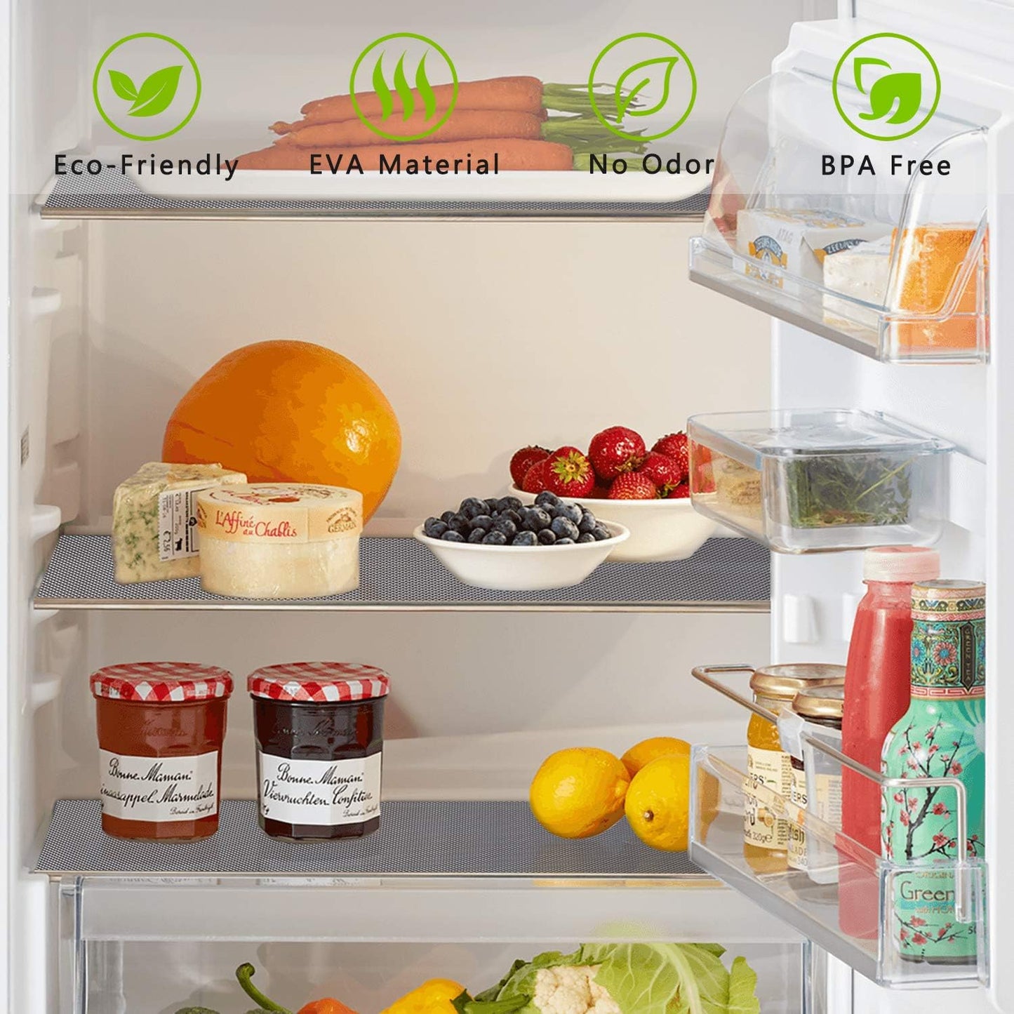Kitchen Shelf Liner Drawer Liners, Non-Adhesive Refrigerator Liners Waterproof Fridge Mats with Strong Durable Kitchen Cabinets Mat for Drawers, Shelves, Pantry