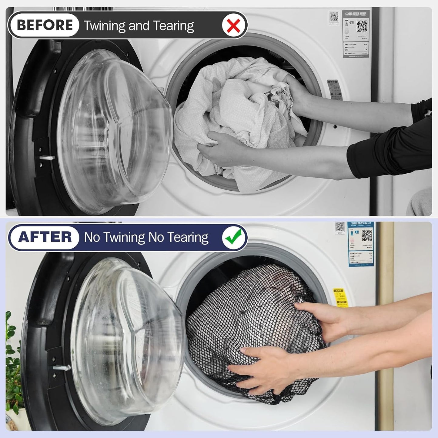 3Pcs Mesh Laundry Bags Washing Machine Mesh Wash Bags Jumbo for Delicates Clothes,Bed Linen,Toys with Drawstring Closure Sturdy (Black, Jumbo 3 pcs)