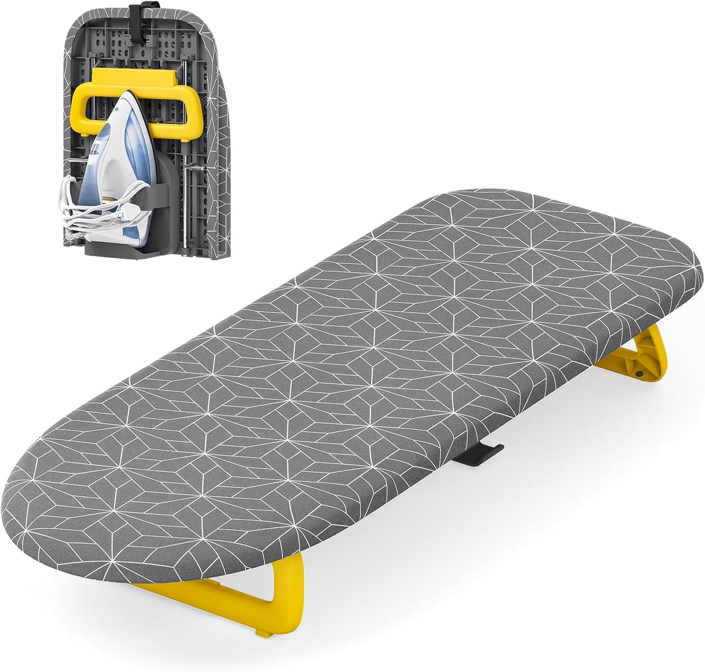 Small Ironing Board Tabletop, Foldable mini Ironing Board, Table top Ironing Boards Small, Compact Portable Ironing Boards with Iron Holder & Hanging Rope, Iron Table Stand 32x12, Gray