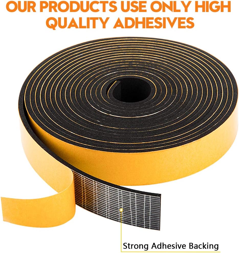 Neoprene Foam Weather Stripping, 2 Inch Wide X 3/8 Inch Thick, Door Jamb Seal Strip with Adhesive Backing for Doors & Windows, Total 6.5 Feet Long