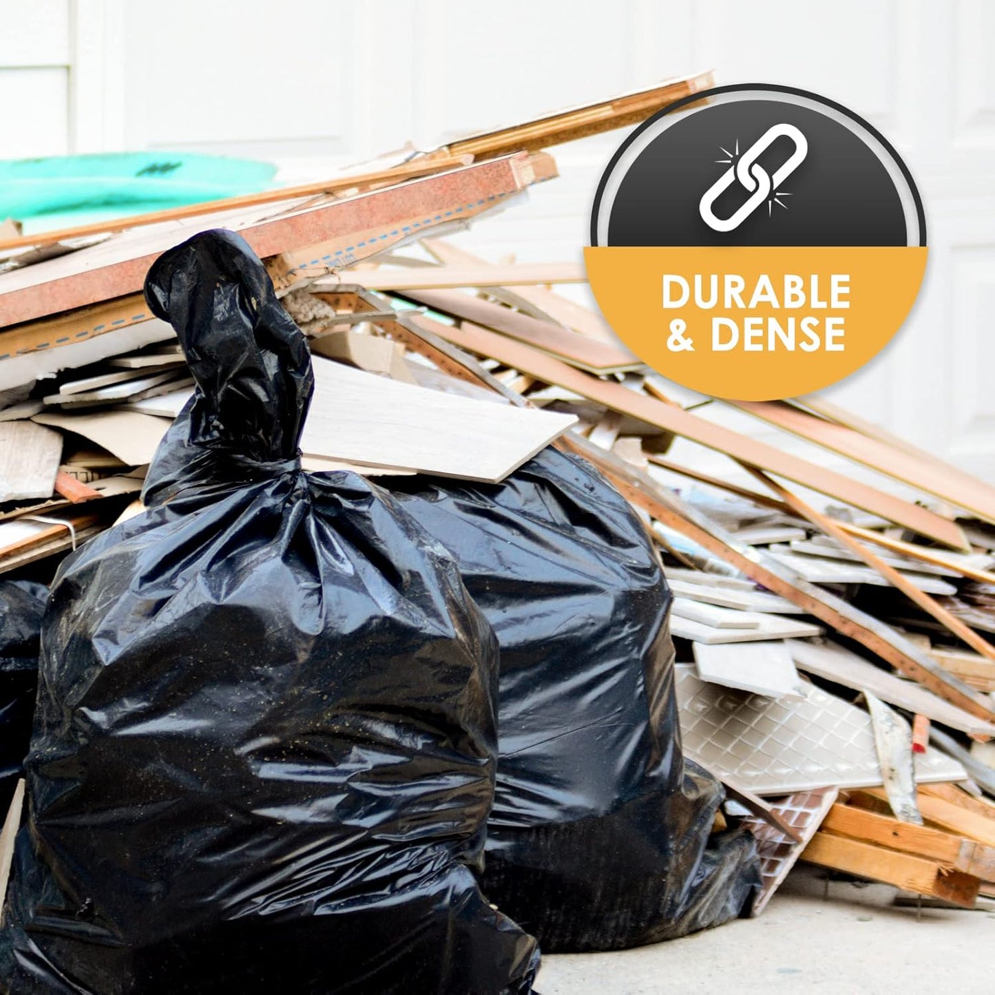 PAMI Heavy Duty 42 Gallon Construction Bags, Tear-Resistant Contractor Garbage Bags for Yard Waste Cleanup (10 Count, Black)