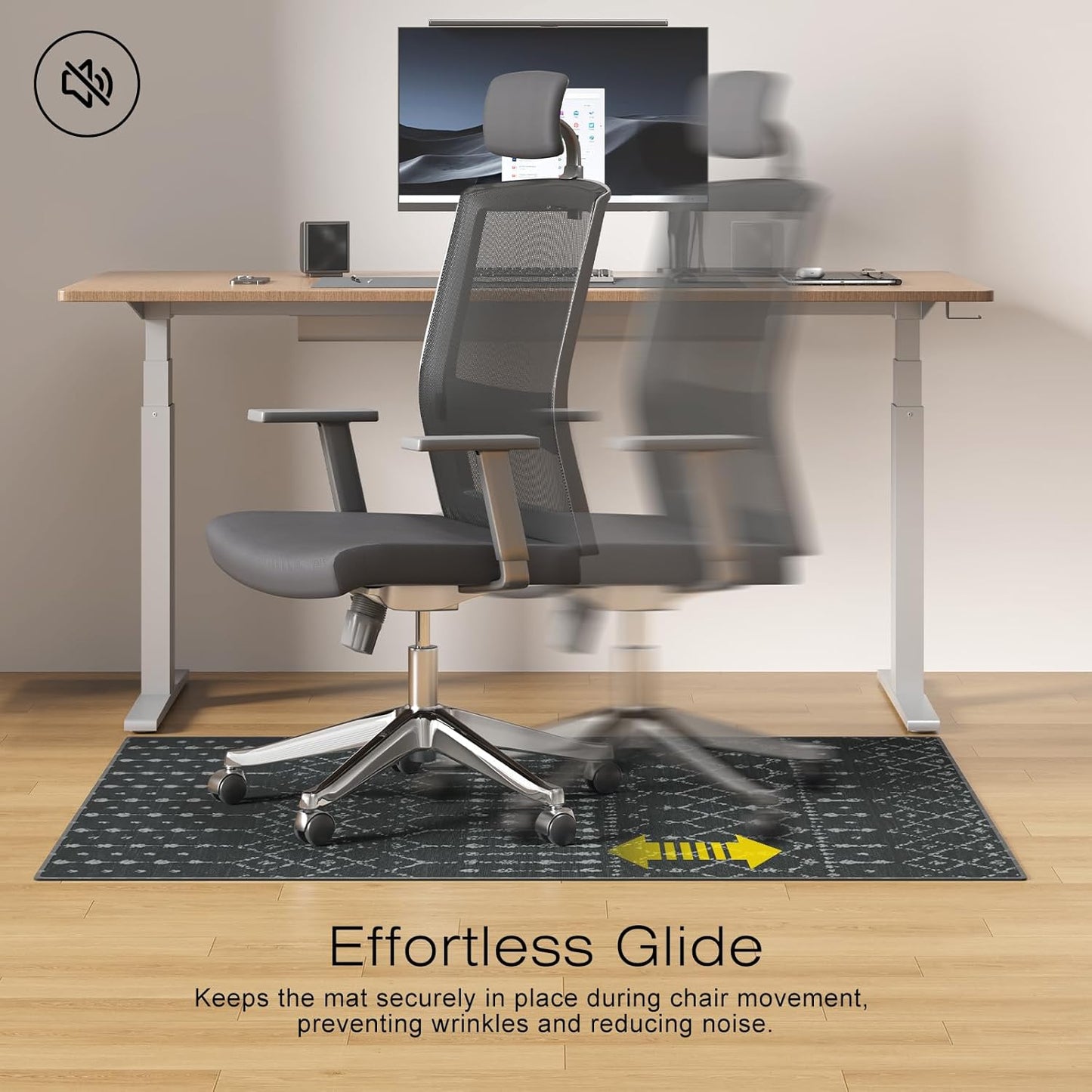 Office Chair Mat for Hardwood & Tile Floors, 55" x 36" Desk Chair Mat, Non-Slip Floor Protector for Rolling Chairs, Machine Washable Area Rug for Home Office, Black