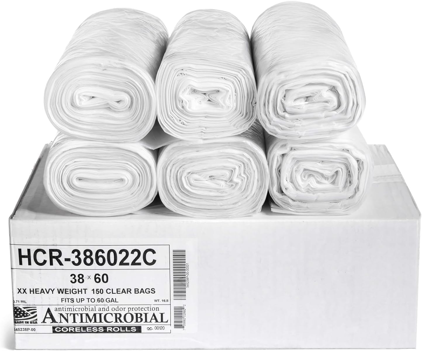 Aluf Plastics High Density Trash Bags, 60 Gallon, 150 Count, 22 Micron (eq), 38" x 60", Clear, for Bathroom, Office, Industrial, Commercial, Janitorial, Municipal, Recycling