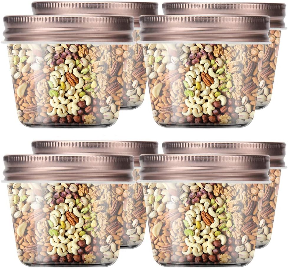 novelinks 4 oz Clear Plastic Jars with Rose Gold Lids – Small Round Refillable Storage Containers for Spices, Food, Crafts, and DIY Gifts – BPA-Free, Leakproof, 20 Pack