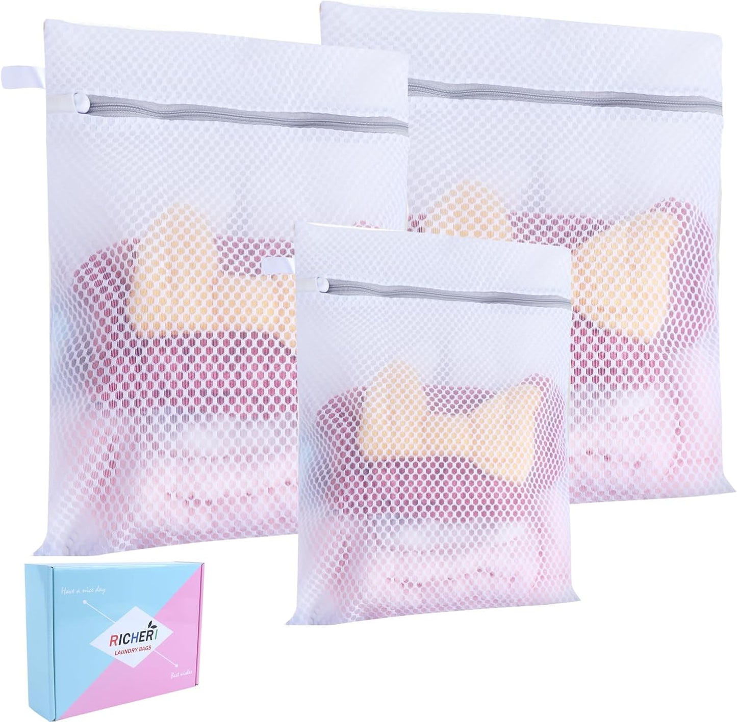 Mesh Laundry Bags, Mesh Wash Bags Durable Mesh Structure with Strong Zipper Suitable for Underwear, Delicate Clothes, Pants, Shoes, Socks Washing (Honey mesh, M+L+X-L(16*20in+20*24in+24*24in))