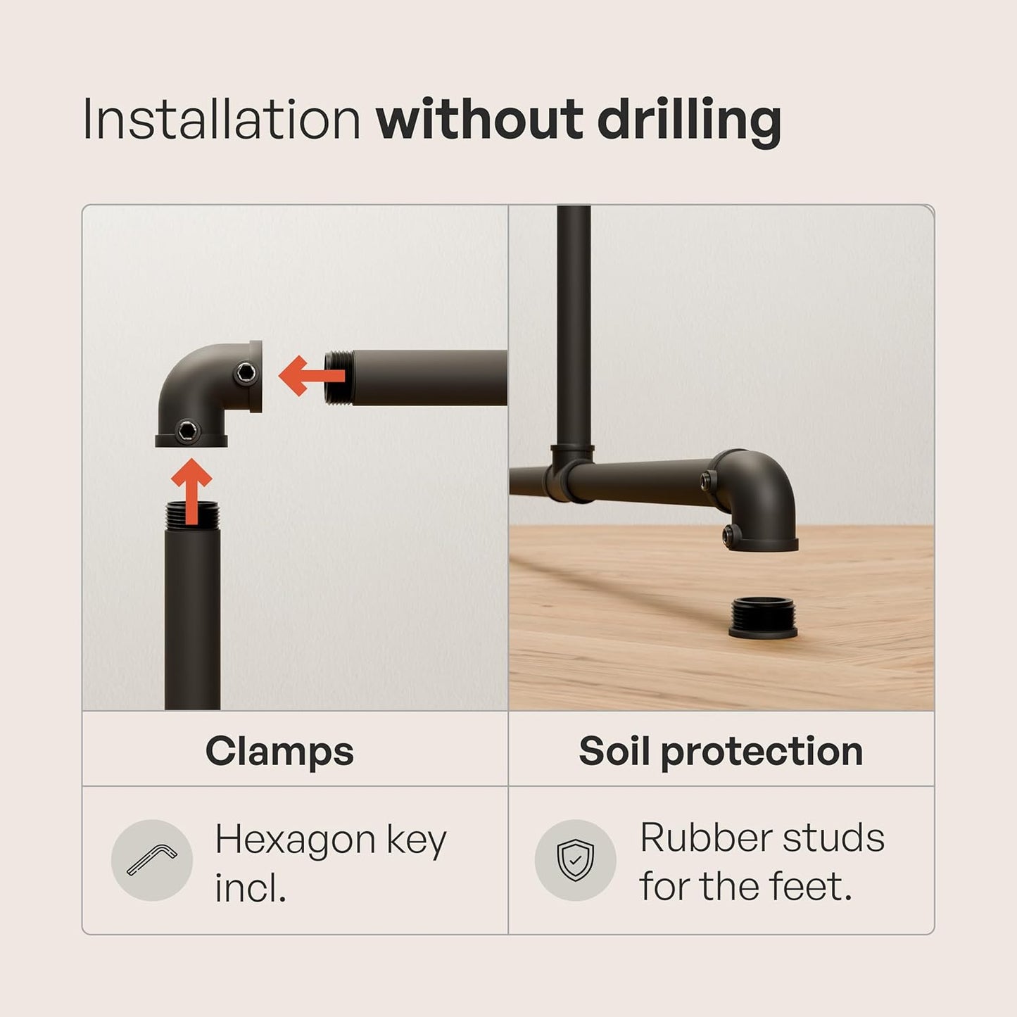 pamo Industrial Pipe Clothing Rack with Shelf - 130 lbs Capacity - Free Standing Clothes Rack and Walk In Closet for Wardrobe