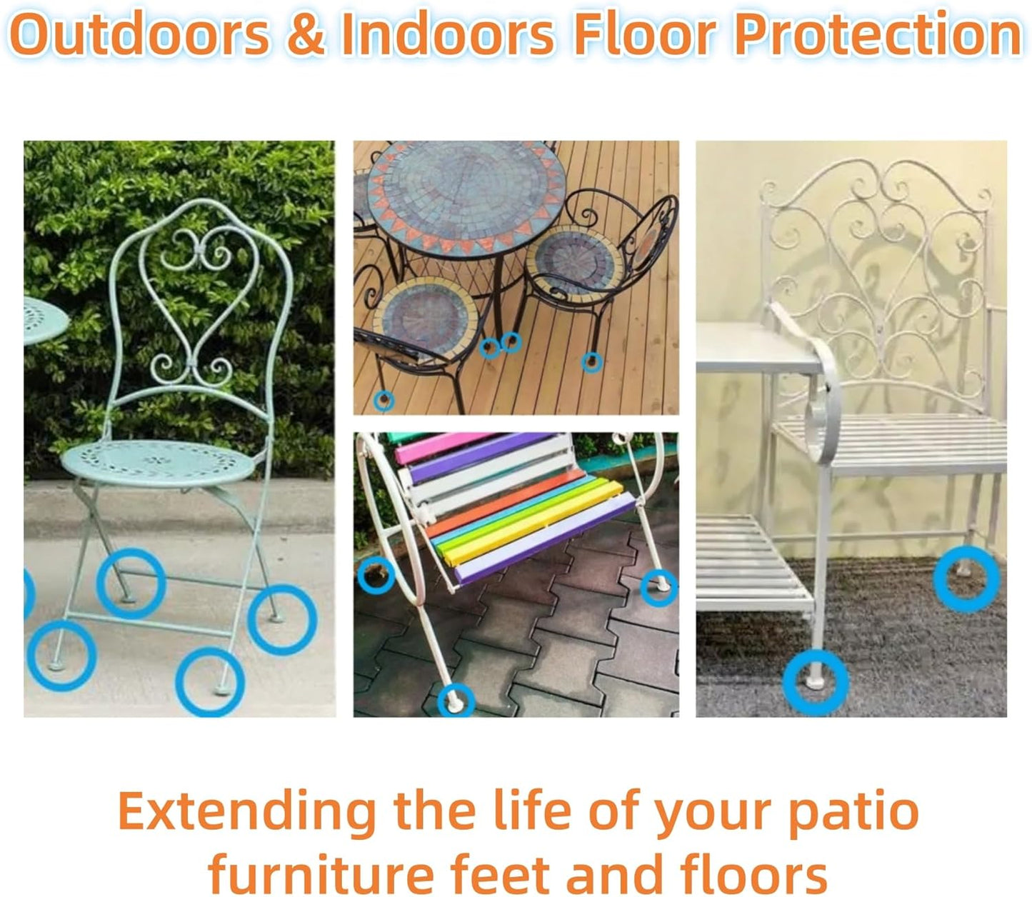 Wrought Iron Patio Furniture Feet Caps - Furnigear 1-1/2" Round Plastic Outdoor Chair Leg Caps, Floor Protectors for Metal Chairs & Tables, Patio Furniture Replacement Rubber Feet (White, 24 Pack)