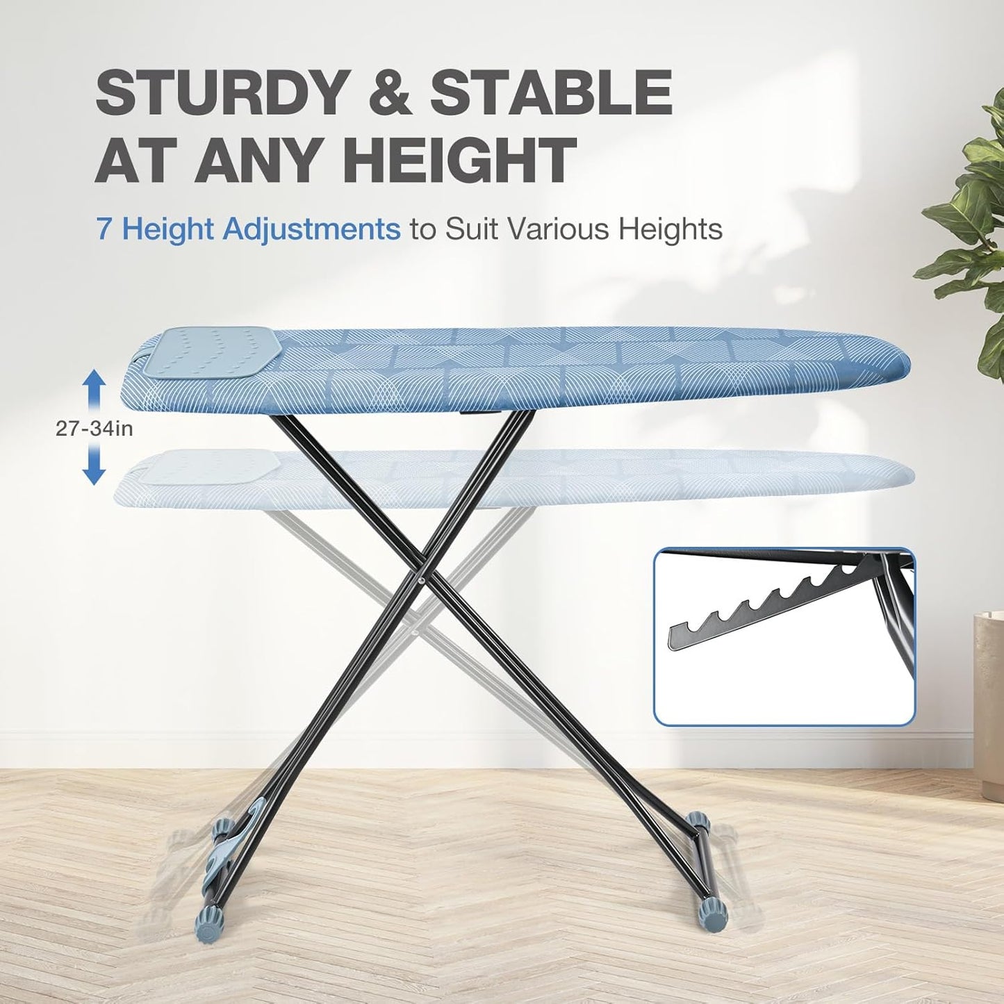 APEXCHASER Ironing Board with Iron Rest, Compact and Space Saver Iron Board, Extra Thick Cover, Height Adjustable, Wall Mount & Closet Hanger 13x43 Blue