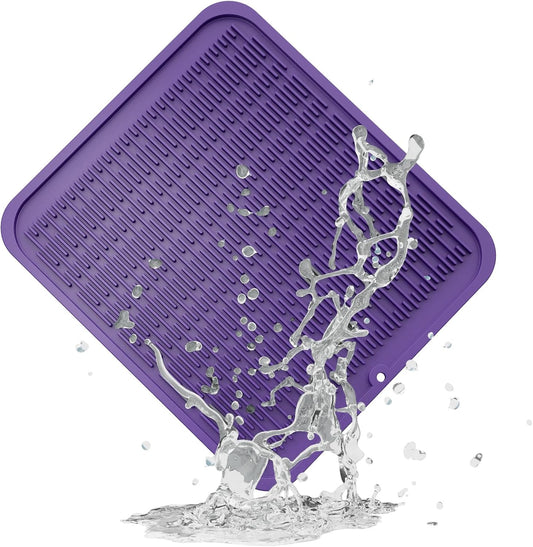 ZLR Silicone Dish Drying Mat for Kitchen Counter, Eco-Friendly Fast Dry Dish Mat, Easy Clean Multi Usage Drying Matt, Heat Resistant Trivet, 16" x 18" XL, Meadow Violet
