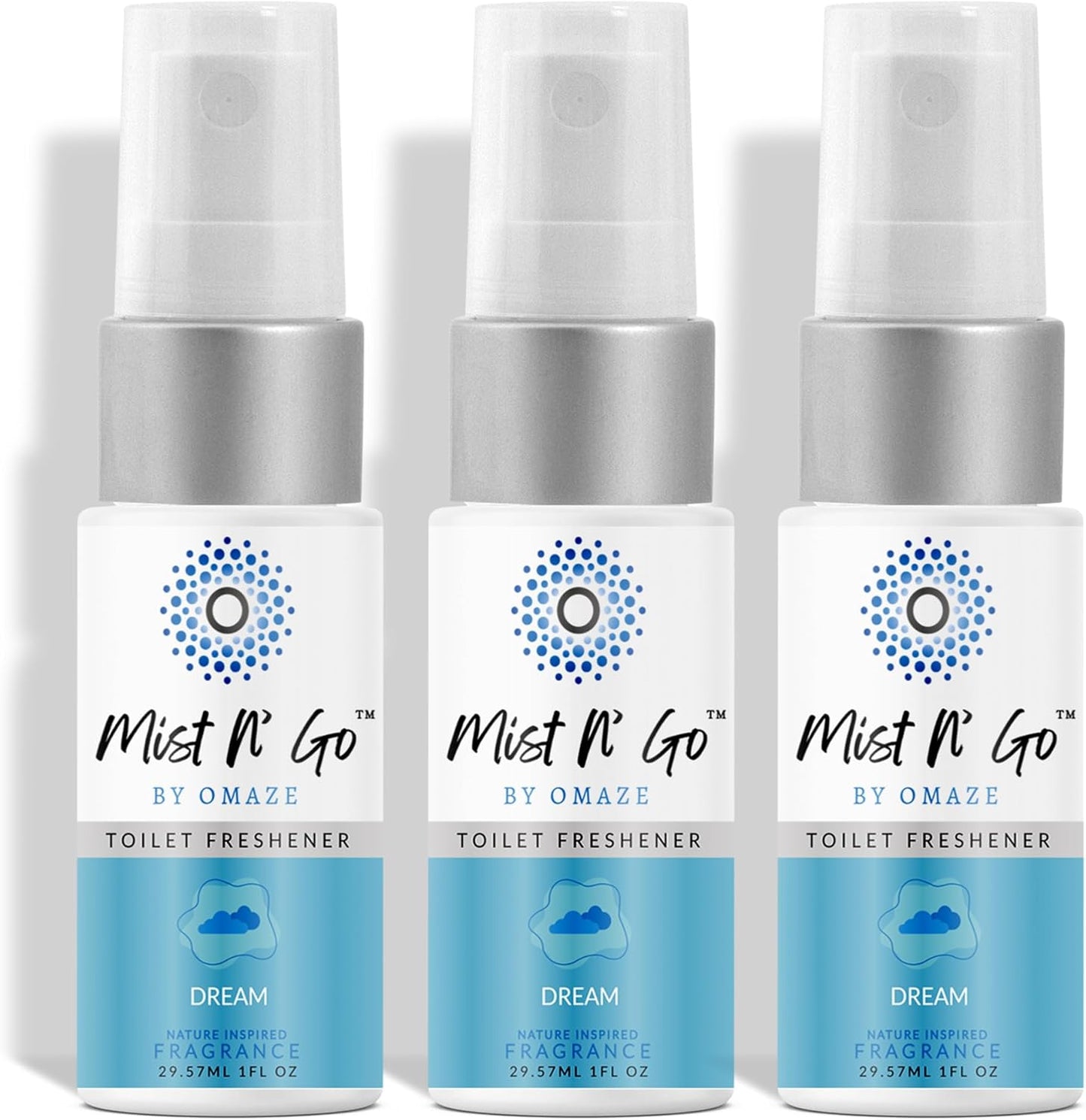 Mist N’ Go by Omaze Travel Bathroom Spray for Toilet Spray Odor Eliminator - Travel Toilet Spray for Bathroom Air Freshener Spray for Bathroom Deodorizer - Dream Travel Size (1oz x3)