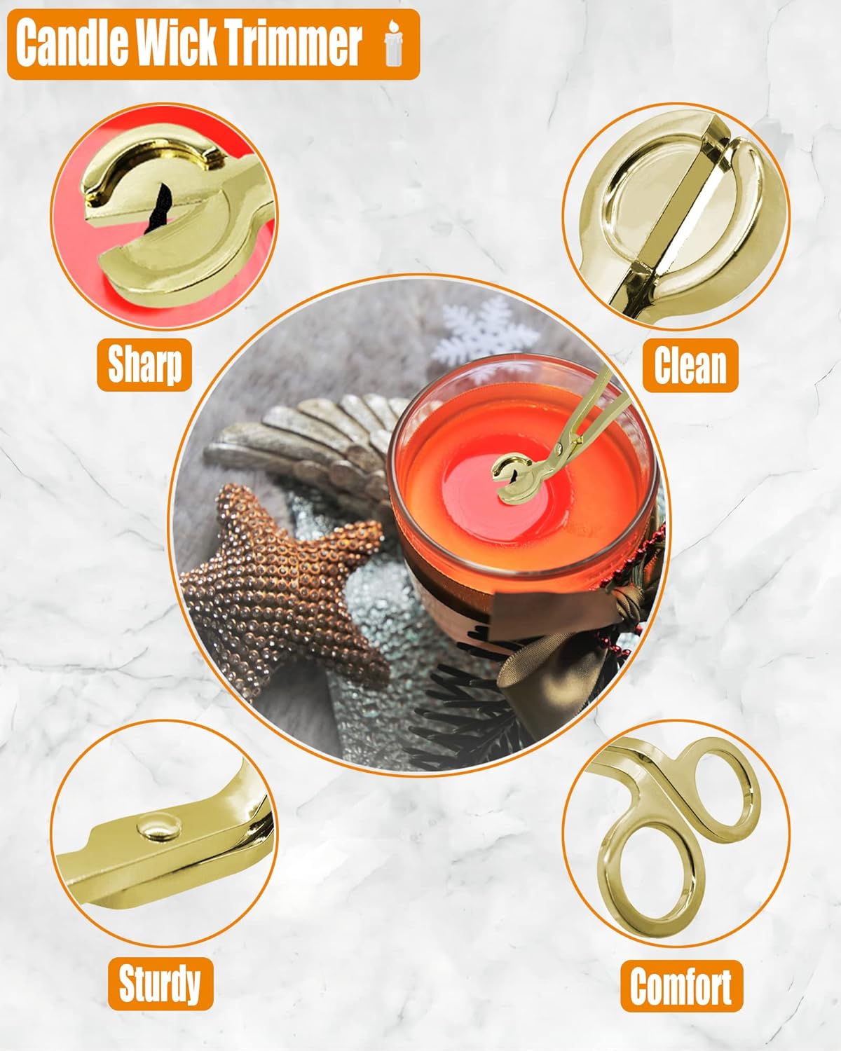 5 in1 Candle Accessory Set with Rechargeable Candle Lighter, Candle Wick Trimmer, Candle Wick Snuffer, Candle Wick Dipper, Storage Tray Plate, Candle Care Kit (Gold)