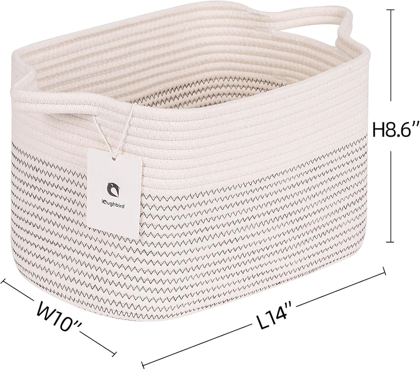 Medium and Large Woven Basket//With Handle, Used for Toys and Fabric Storage Basket used for Storing xl Storage Box, Decorative Storage Box Room 2pack (14L*10W*8.6H White/Black Line, 14Lx10Wx8.6H)