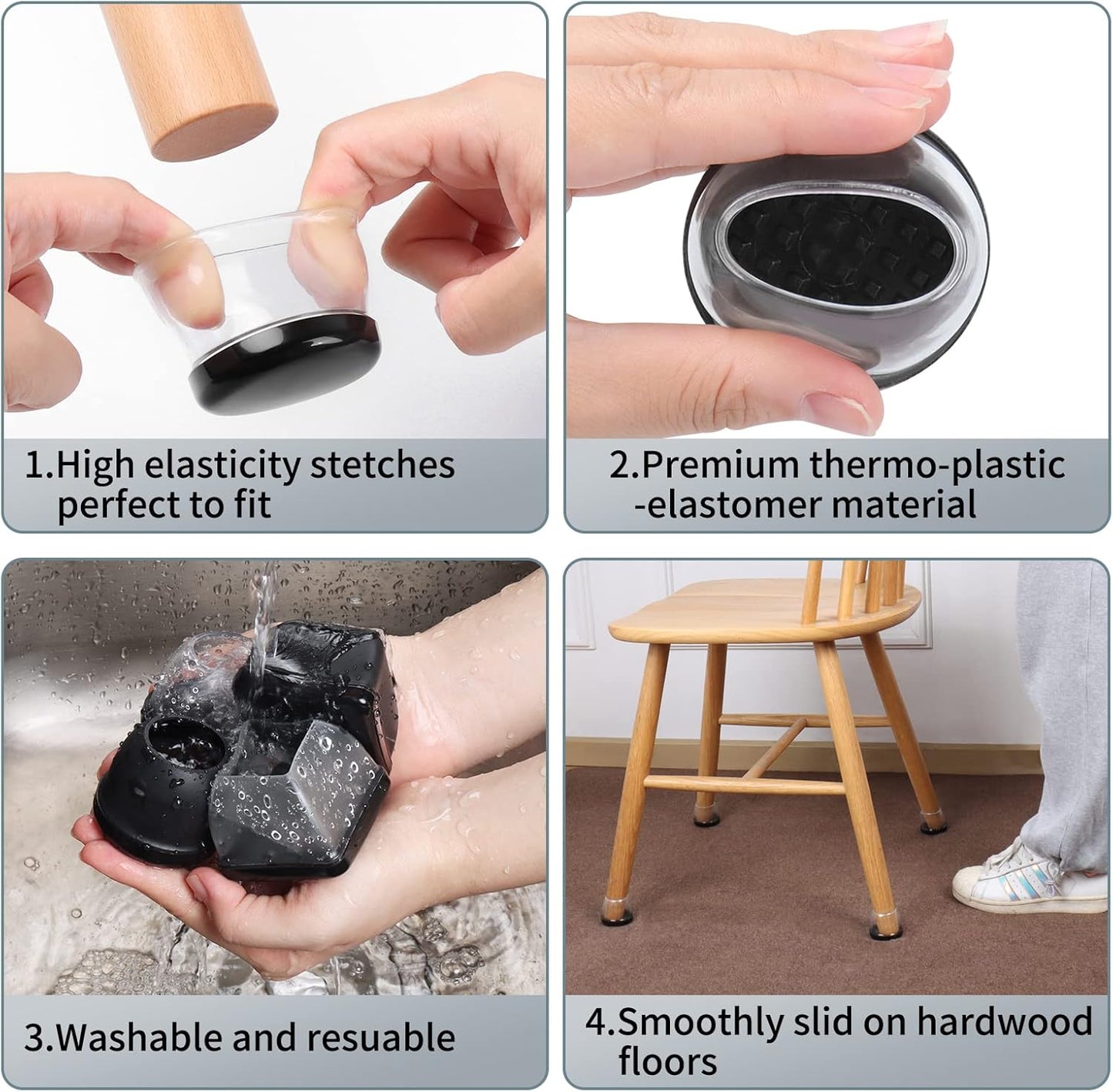 Ezprotekt 8 Pcs Large Clear Chair Leg Sliders for Carpet, Round Chair Glides for Rug, Teflon Furniture Pad Bar Stool Leg Protectors Caps - for Table, Couch, Desk Legs (XL Fit: 1-2/5" to 1-13/20")