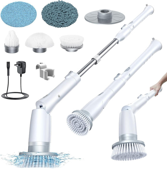 LABIGO Electric Spin Scrubber LA3 Pro, Cordless Bathroom Scrubber with 5 Replacement Head, 3 Adjustable Angle, Household Power Cleaning Brush with Extension Arm for Bathtub Window Car Grout Tile Floor