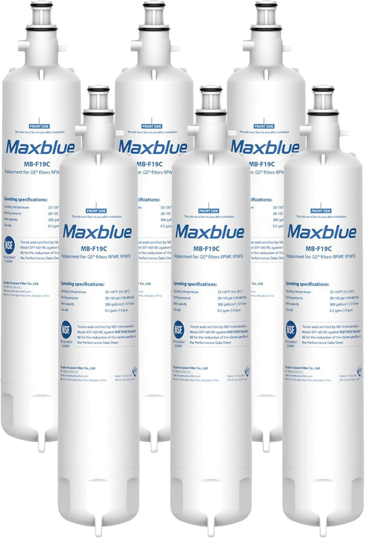 Maxblue Replacement for GE® RPWFE®, RPWF (with CHIP) Refrigerator Water Filter, Compatible with WSG-4, WF277, GFE28GMKES, PFE28KBLTS, GFD28GSLSS, PWE23KSKSS, GYE22HMKES, DFE28JSKSS, 6 Filters