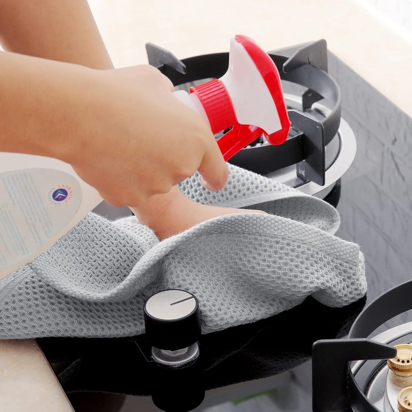 Homaxy 100% Cotton Waffle Weave Kitchen Dish Towels, Ultra Soft Absorbent Quick Drying Cleaning Towel, 13 x 28 Inches, 6-Pack, Light Gray