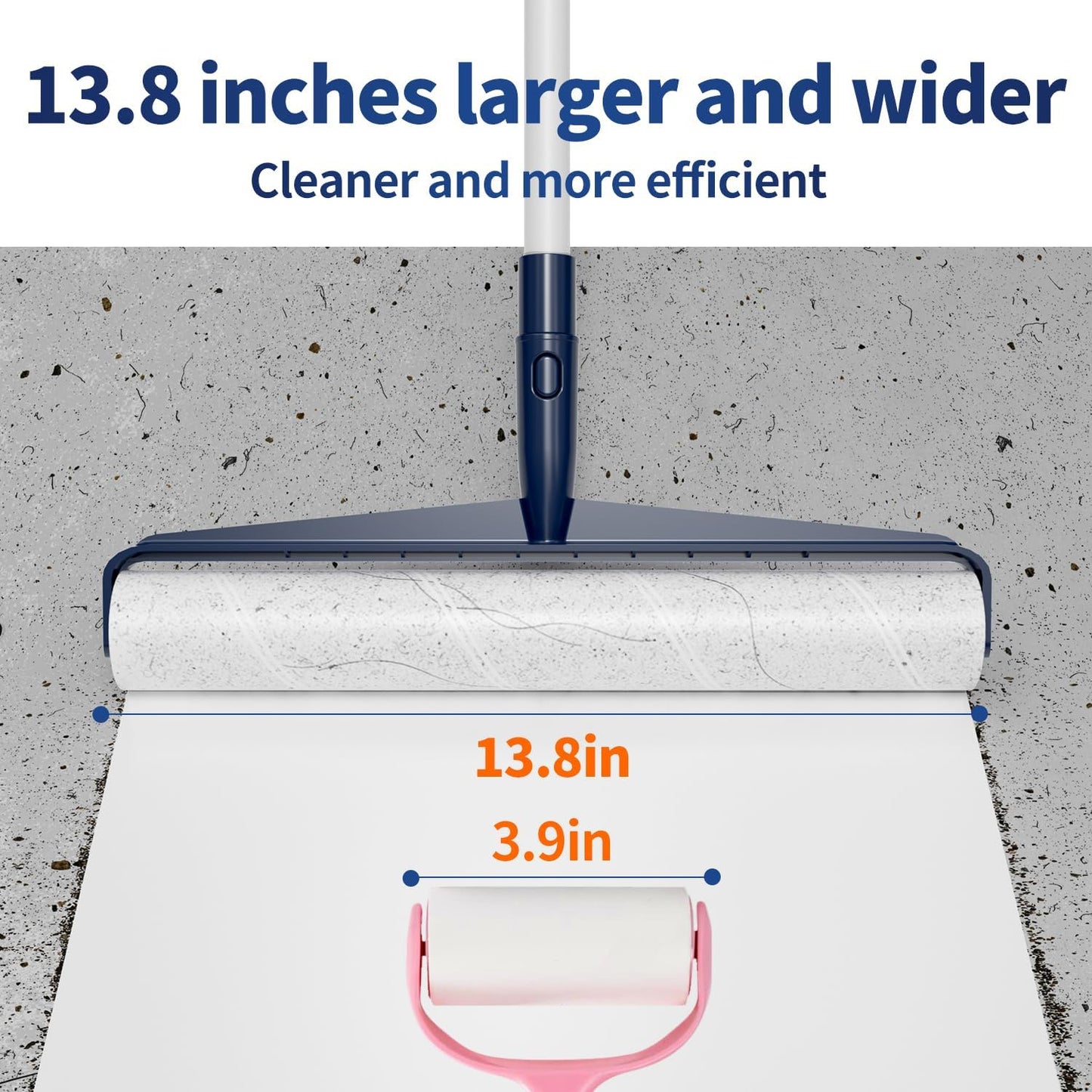 13.8in Large Size Floor Lint Rollers for Pet Hair Extra Sticky 51.2in Long Handle Giant Big Hair Picker Upper from Sticky Mop for Cleaning Dog Cat Hair Animal Fur Removal Roller Couch Bed Sheet Carpet