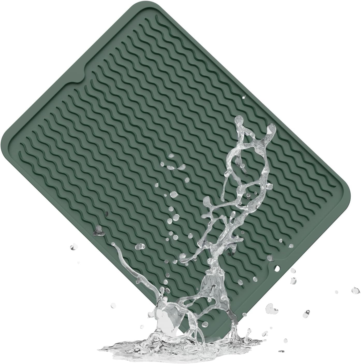 ZLR Silicone Dish Drying Mat for Kitchen Counter, Eco-Friendly Fast Dry Dish Mat, Easy Clean Multi Usage Drying Matt, Heat Resistant Trivet, 12" x 16" Large, Dark Green
