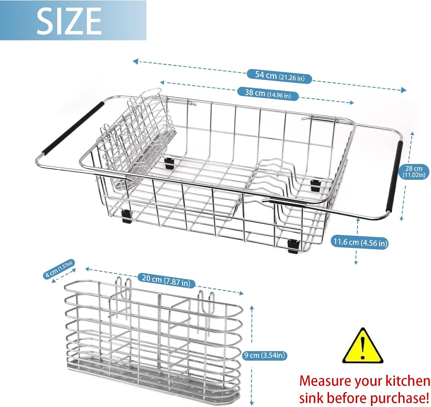 304 Stainless Steel Drying Rack, Expandable, Adjustable Inside The Sink (up to 9 Upright Utensils)