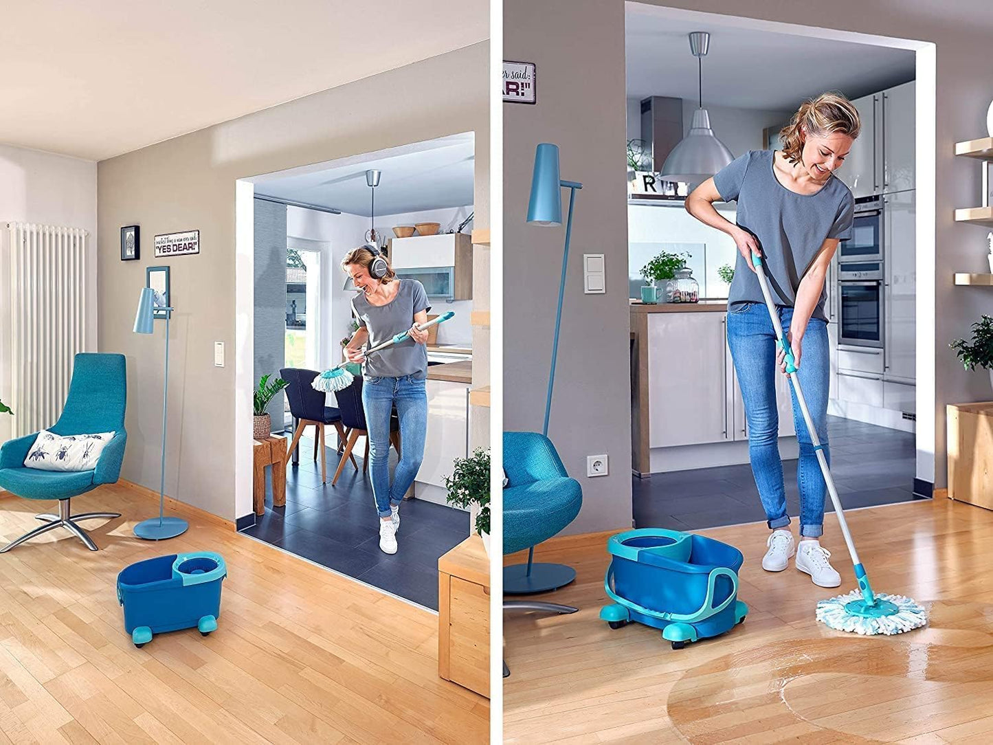 Leifheit Clean Twist Spin Mop and Bucket Set with Rollers | Telescopic Handle, 360° Joint, Spin-Dry System | Easy Glide Wheels | Blue