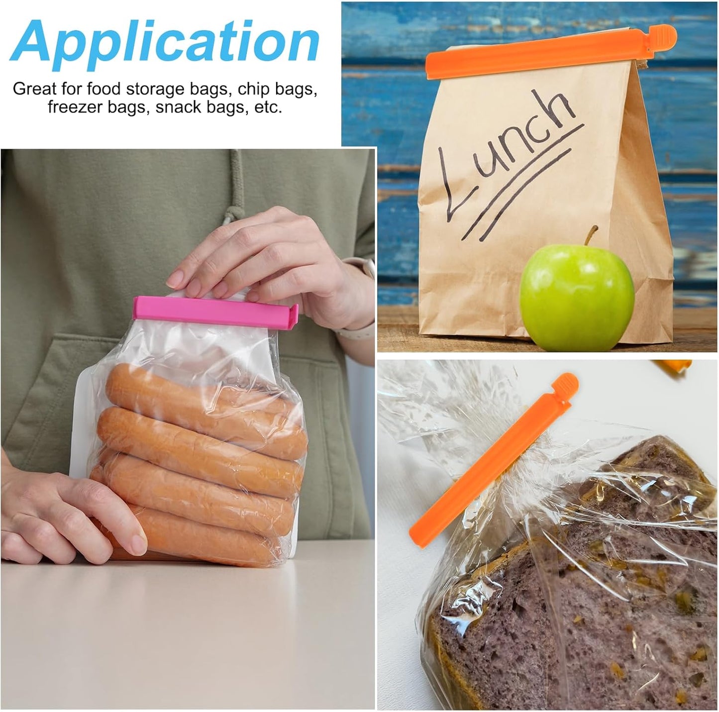 PATIKIL Sealing Clips 4.3 Inch, 10 Pack Reusable Plastic Bag Clip Clamp Sealer for Food Storage Snack Bag Home Kitchen, Black