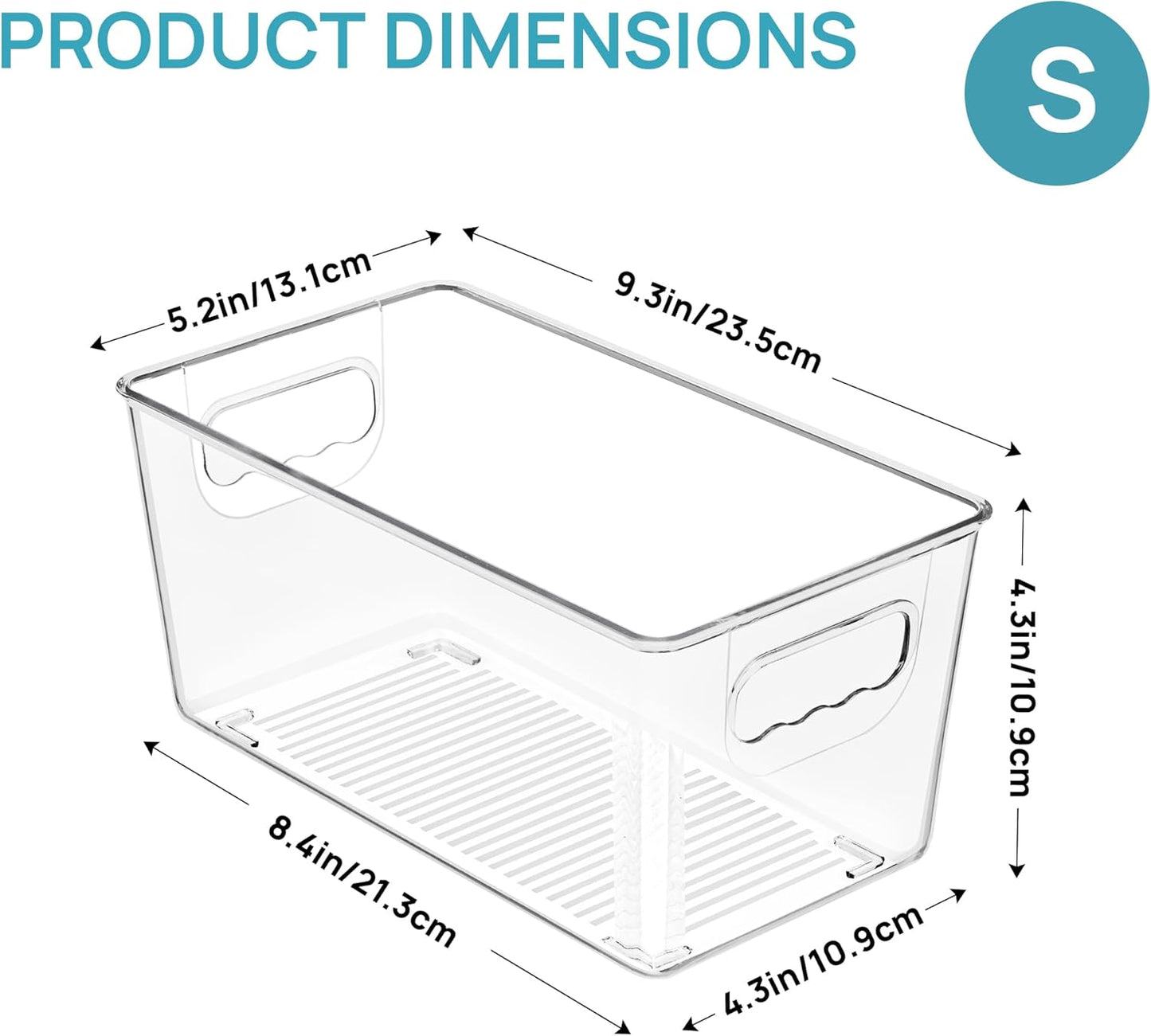 Vtopmart Clear Plastic Pantry Organizer Bins, 6 PCS Food Storage Bins with Handle for Refrigerator, Fridge, Cabinet, Kitchen, Countertops, Cupboard, Freezer Organization and Storage, BPA Free, Small