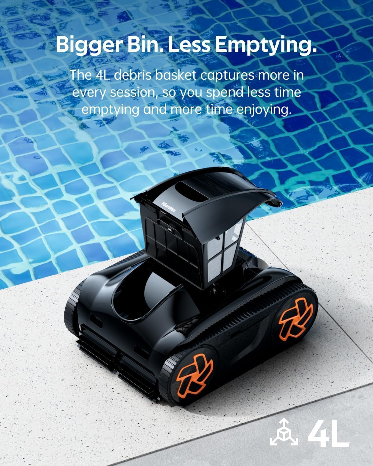 (2025 Upgrade) iGarden Pool Cleaner K80, 8H Runtime, Robotic Cordless Pool Vacuum, Smart Navigation, Touchscreen, 200% Turbo Suction, 4L Debris Basket, Self-Parking, for Above & In-Ground Pools