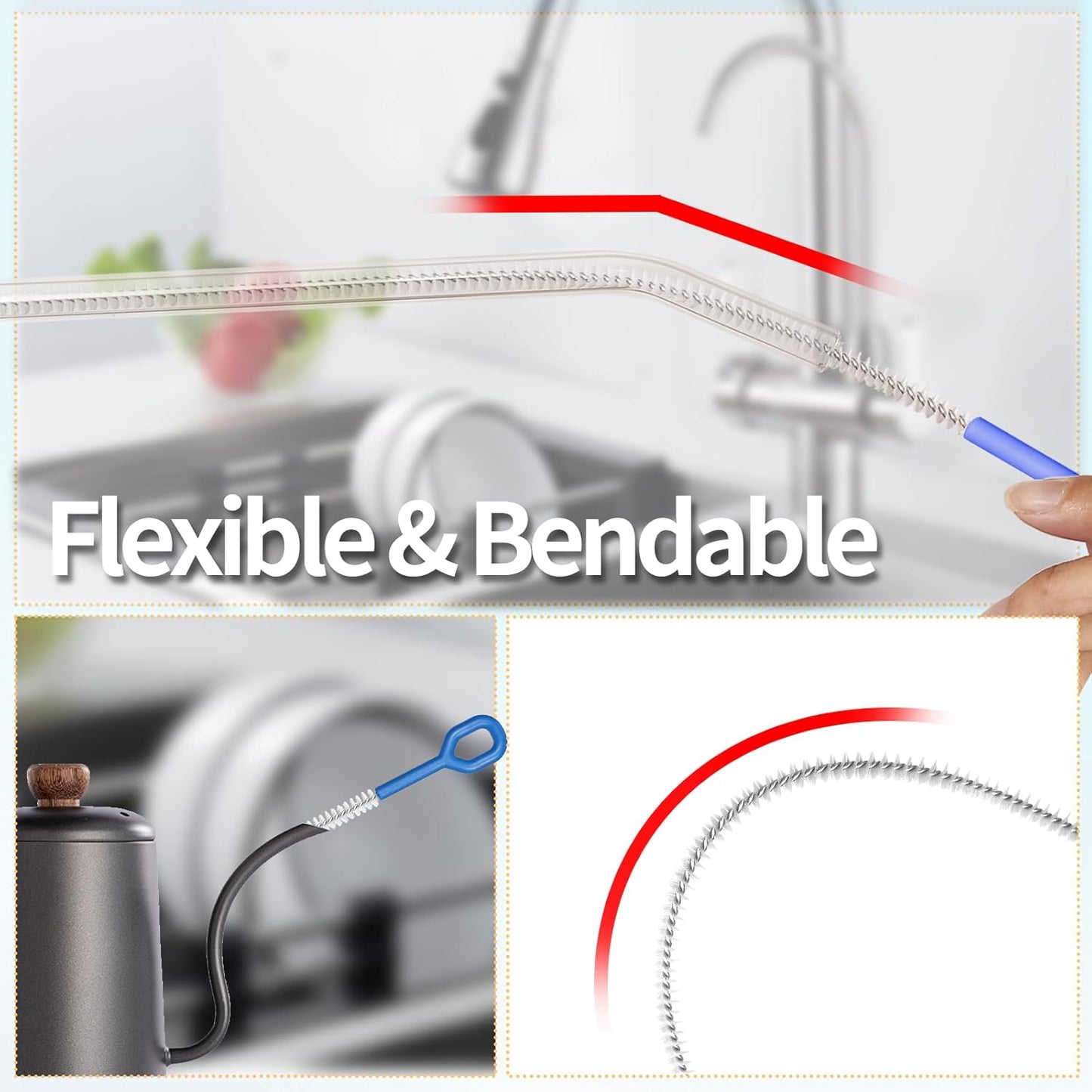 6 Pack Straw Cleaner Brush - 12.6 Inch Extra Long Straw Cleaners Different Sizes and Comfortable Handle for Metal and Plastic Reusable Drinking Straws,Bottle,Cup,Tube - Blue