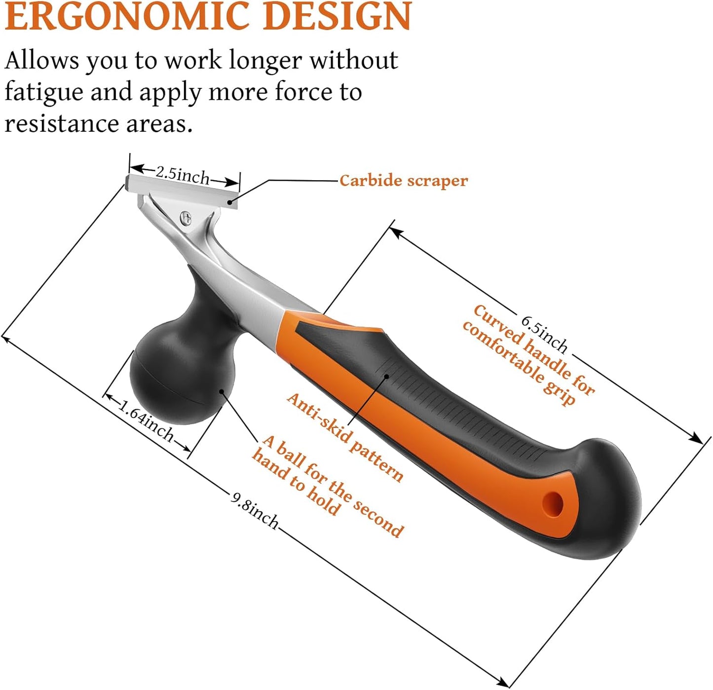 ‌Premium 2.5" Carbide Scraper Tool – Heavy Duty Paint, Glue, Varnish, Resin, Putty Remover for Wood, Metal, Tile, Concrete & More – Ergonomic Non-Slip Handle, Sharp Durable Blade