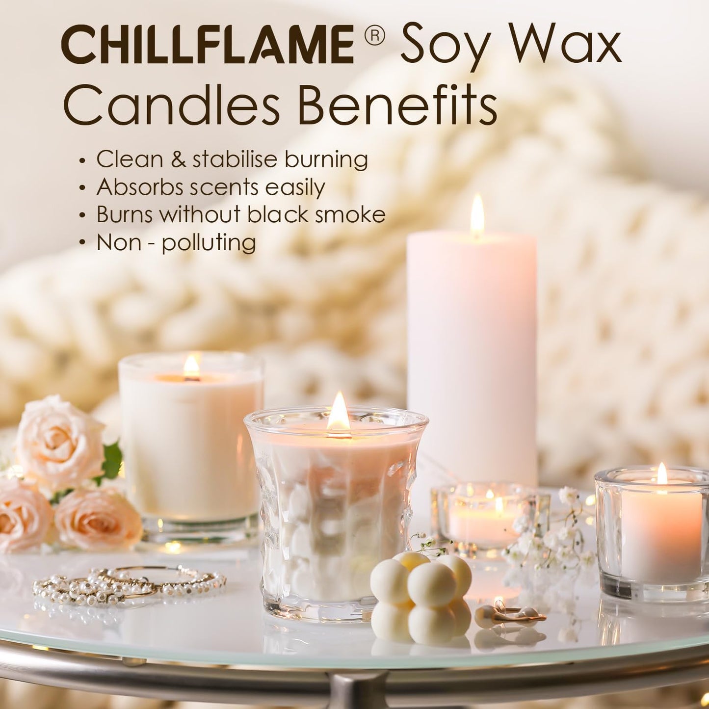 CHILLFLAME Soy Wax Flakes, Natural Candle Wax, Organic Soy Wax for Candle Making from Farm, No Harmless, Additives, and Pure (40 lb)
