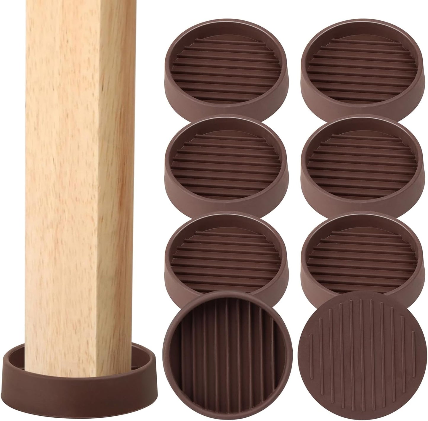 Rubber Non-Slip Furniture Pads Furniture Casters Cup Floor Protector for Bed Sofa Table and Chair Stopper (Pack of 8, 2 * 2 inches,Round, Brown)