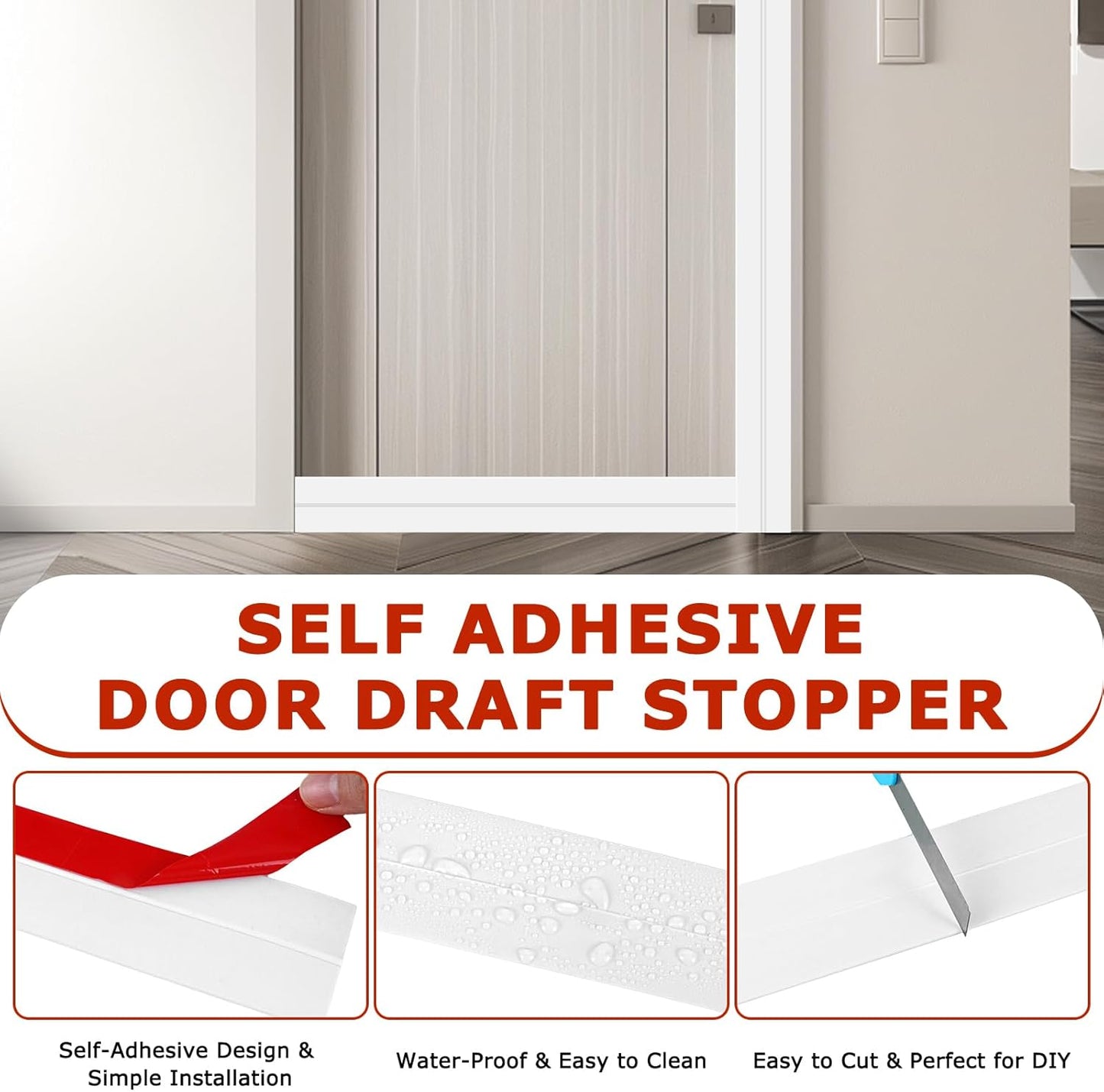 Weather Stripping Self Adhesive Door Draft Stopper Flexible Shower Door Bottom Seal Silicone Seal Strip for Sliding Glass Windows Side Gaps (White, 2 Inch Wide x 40 Feet Long)